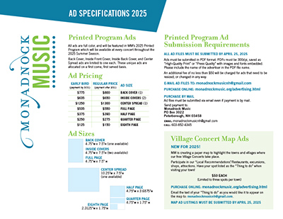 Monadnock Music Program Ad Specs