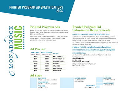 Monadnock Music Program Ad Specs